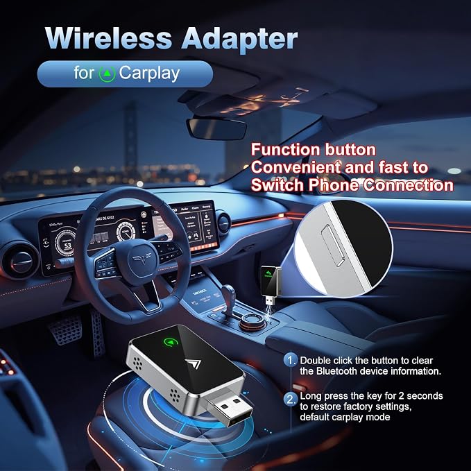 Wireless CarPlay Adapter for iPhone, Convert Wired to Wireless Apple car play - Image 2
