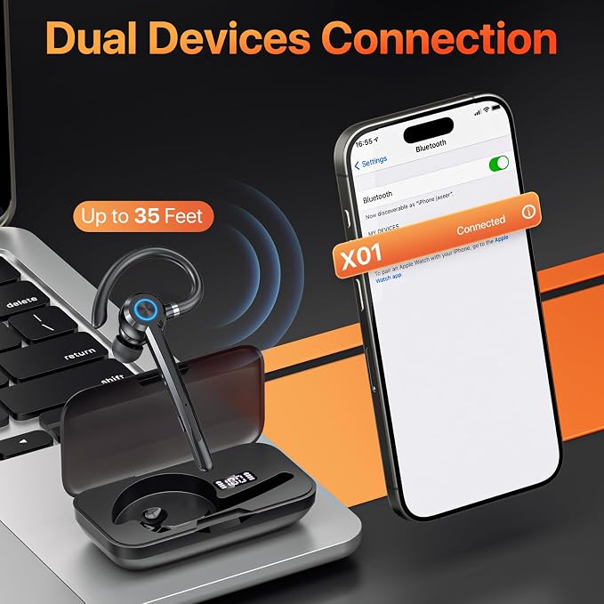 Bluetooth Headset with Microphone, V5.4 Bluetooth Earpiece with Charing Case - Image 6