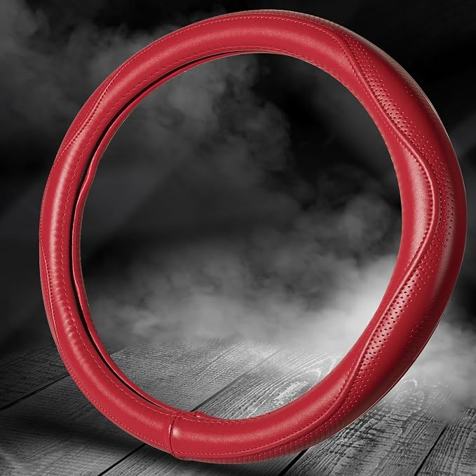 HAOKAY Top Grade Red Genuine Leather Steering Wheel Cover Women, Luxury - Image 5