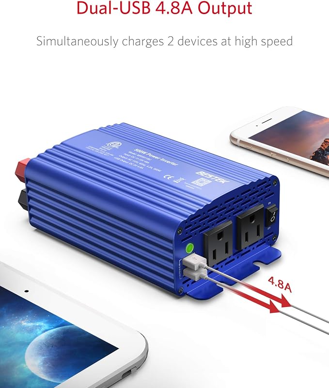 BESTEK 500W Power Inverter DC 12V to 110V AC Converter - Image 2