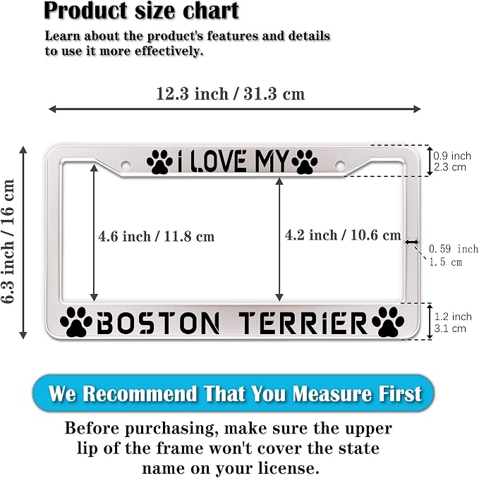License Plate Holder Black and White License Plate Frames I Love My Boston - Image 2
