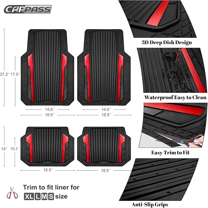 CAR PASS Heavy Duty Rubber Car Mats Metallic S~L Size, Aluminum Film All - Image 4
