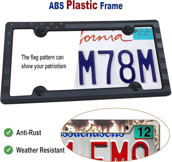 Black American Flag License Plate Frames- Patriotic USA Stars and Stripes Flag - Image 2