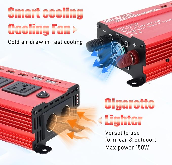 HITRENDS 900W Car Power Inverter 12V to 110V, DC to AC Converter - Image 5