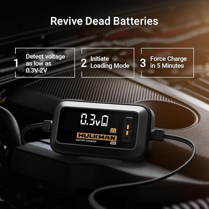 Hulkman Sigma 5, 5A Car Battery Trickle Charger, 12V and 6V Smart Charger - Image 4