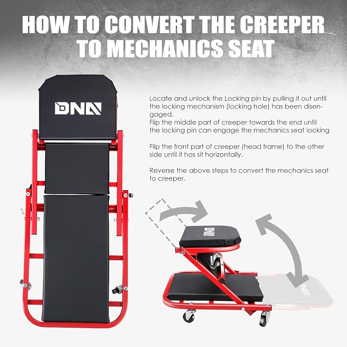 ‎DNA MOTORING TOOLS-00186 40 Inches 2 IN 1 Rolling Folding Car Creeper/Seat - Image 3
