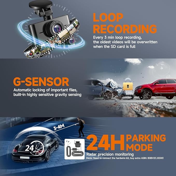 360° Dash Cam Front and Rear Inside, 4 Channel Dash Camera - Image 5