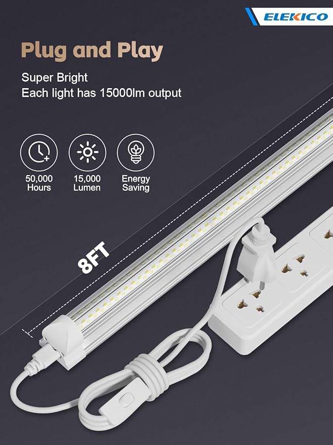 12 Pack Super Bright 100w 8ft Led Shop Light, 15000lm 5000k V Shape 8' Led Shop - Image 3
