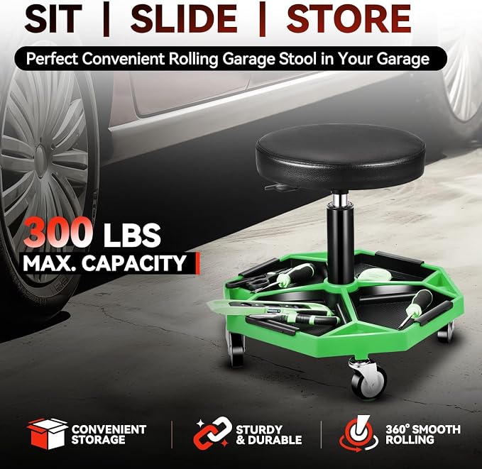 Auto Dynasty Mechanic Stool, Adjustable Rolling Pneumatic Creeper Garage Shop - Image 2