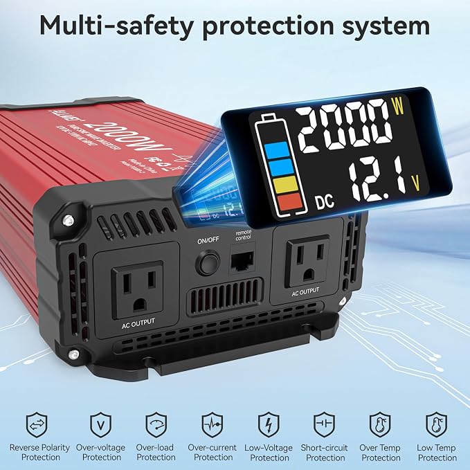 ALLWEI 2000W Pure Sine Wave Inverter 12V DC to 110V AC Converter, Surge 4000W - Image 3