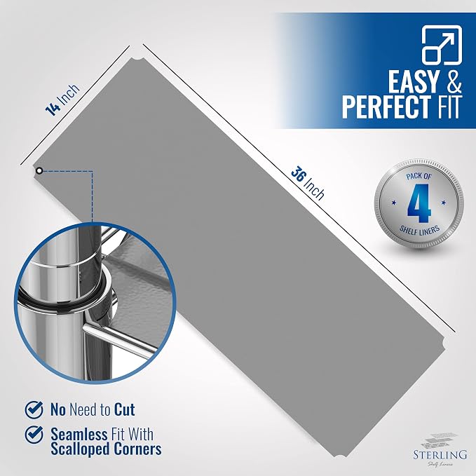Shelf Liners for Wire Shelf System: Set of 4 in Graphite: 14 x 36 inch: Plastic - Image 2