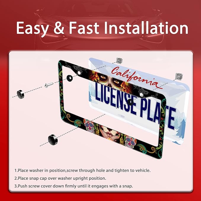 Personalise Sugar Skull Retro License Plate Frame Colorful Candy Skulls License - Image 5