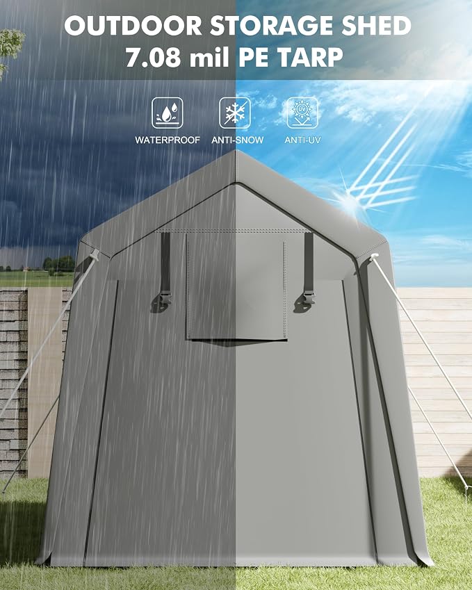 7 x 15 ft Carport Storage Shed, Portable Garage - Image 4