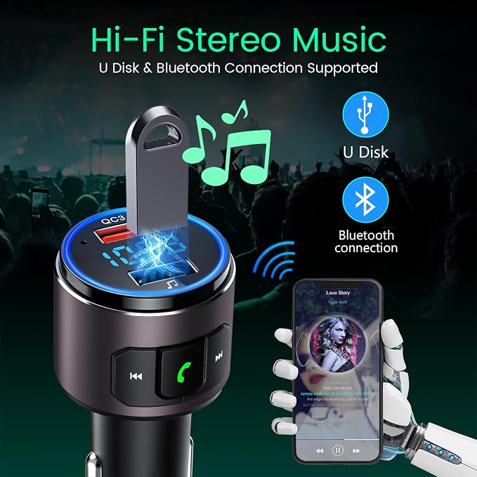 Upgraded V5.0 FM Transmitter for Car-Brown… - Image 8