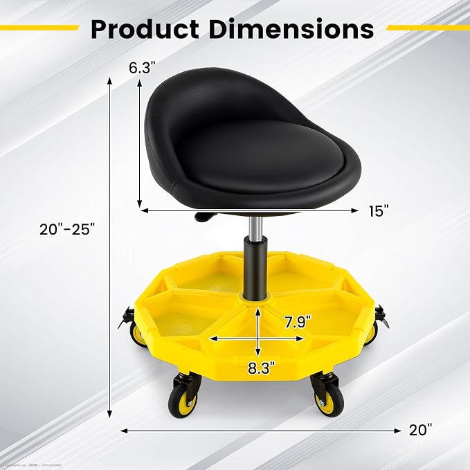 Goplus Rolling Garage Stool, 20”-25” Height Adjustable Mechanic Stool - Image 3