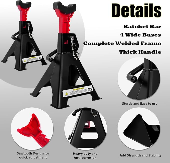 6 Ton Jack Stands, 15.6"-23.4" Adjustable - Image 4