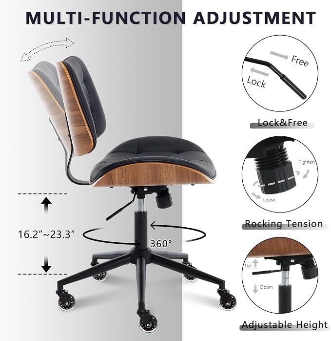 Home Office Desk Chair with Wheels, Adjustable Height Armless Office Chair - Image 6