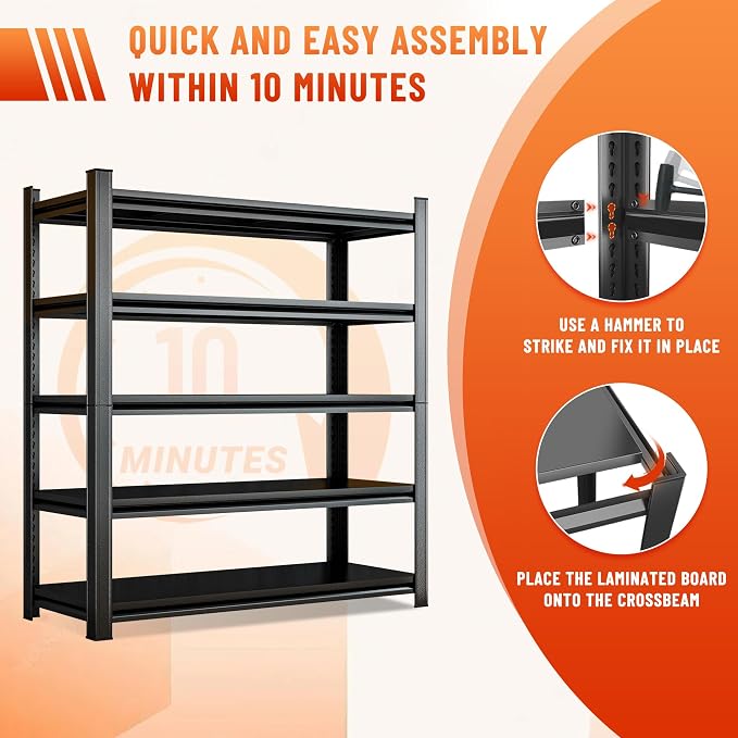 5-Tier Heavy Duty Metal Shelving Unit, 2500LBS Capacity Garage Storage Shelf - Image 7