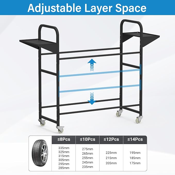 Tire Storage Rack 57" x 55.1" x 20" w/Anti-dust Cover, Adjustable Rolling Tire - Image 6