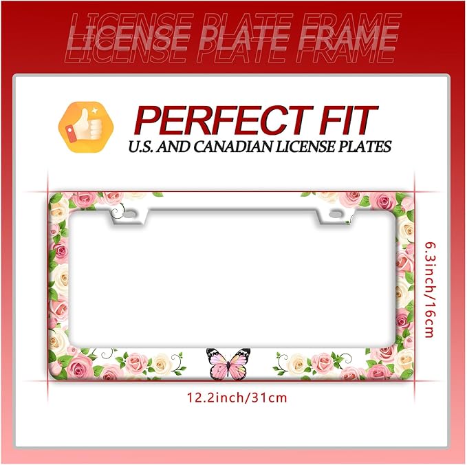Pink Butterfly License Plate Frame Rose Flowers Floral License Plate Holder - Image 7