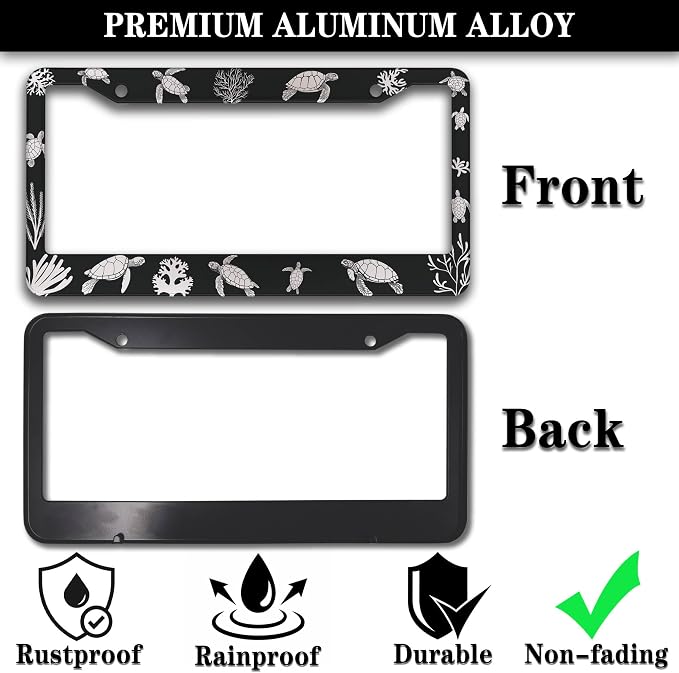 Automotive Exterior Accessories Black and White License Plate Frames Turtle - Image 3