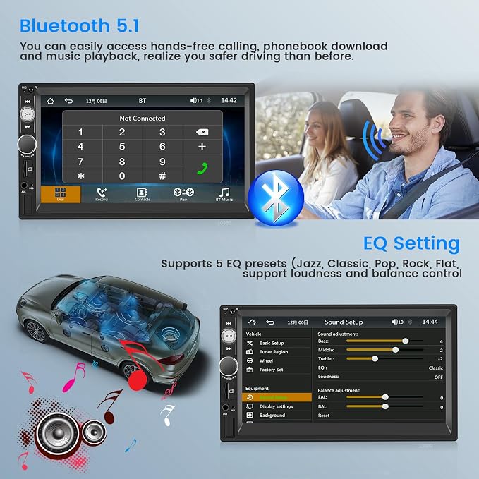 Car Stereo Double Din Wireless Carplay Android Auto, 7 Inch Touchscreen Car - Image 3