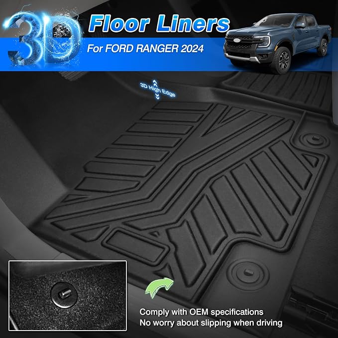 Cartist Floor Mats Fit for Ford Ranger 2024 2025 All Weather Floor Mat Ranger - Image 2