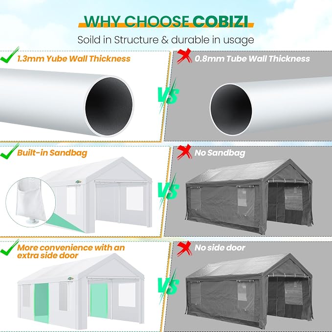 COBIZI Carport Canopy 12x20 Heavy Duty Portable Garage - Image 4
