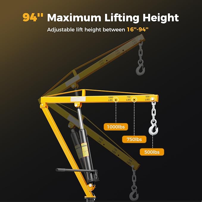 1000lbs Receiver Hitch Mounted Hydraulic 360° Swivel Truck Crane - Image 3
