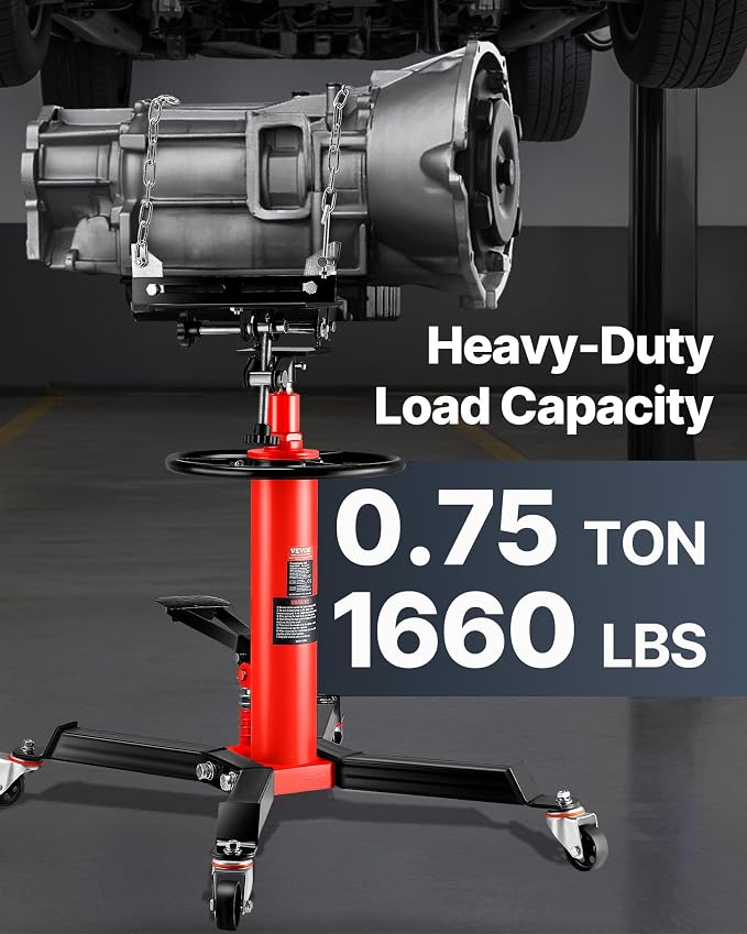 VEVOR Transmission Jack, 0.75 Ton/1660 lbs Capacity Hydraulic Telescopic - Image 2