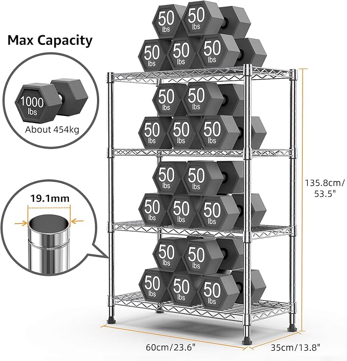 1000 lbs Storage Shelving 4-Tier Utility Shelving Unit Steel Organizer Wire Rack - Image 3