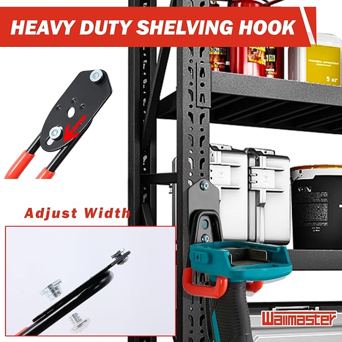 Wallmaster Garage Hooks Organizer Kit, 12 Pack Adjustable Heavy Duty Shelving - Image 3