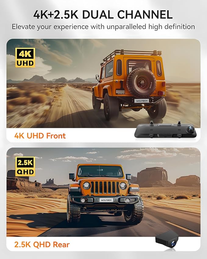 WOLFBOX G900 Rear View Mirror Camera, Mirror Dash Cam 4K Front and 2.5K Rear - Image 2