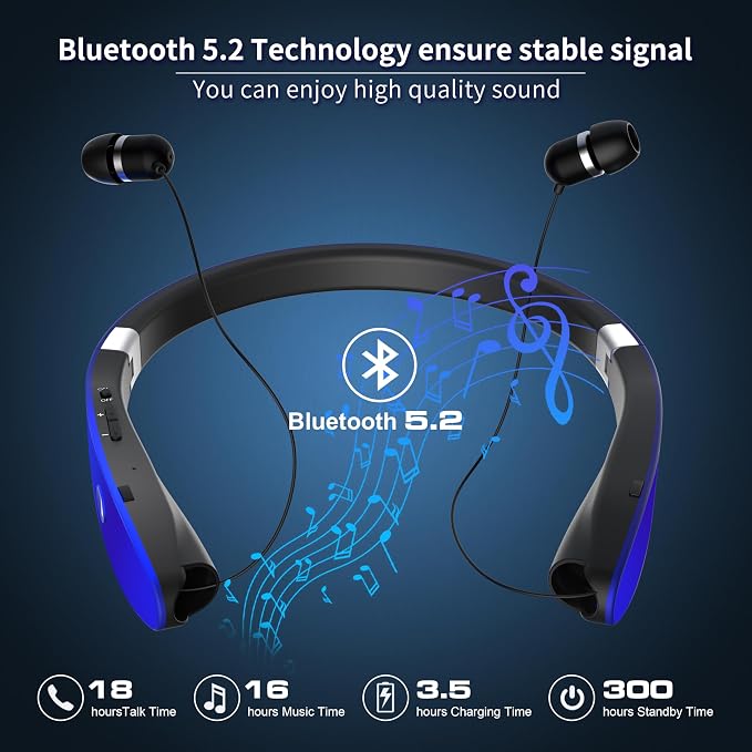 AMORNO Foldable Bluetooth Headphones Wireless Neckband Headset - Image 3