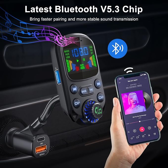 Bluetooth 5.3 FM Transmitter for Car- SOARUN Bluetooth Car Adapter PD30W & USB - Image 2
