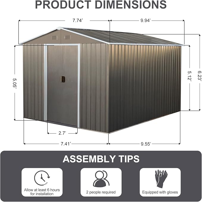 8x10 FT Outdoor Storage Shed, Metal Garden Shed - Image 5