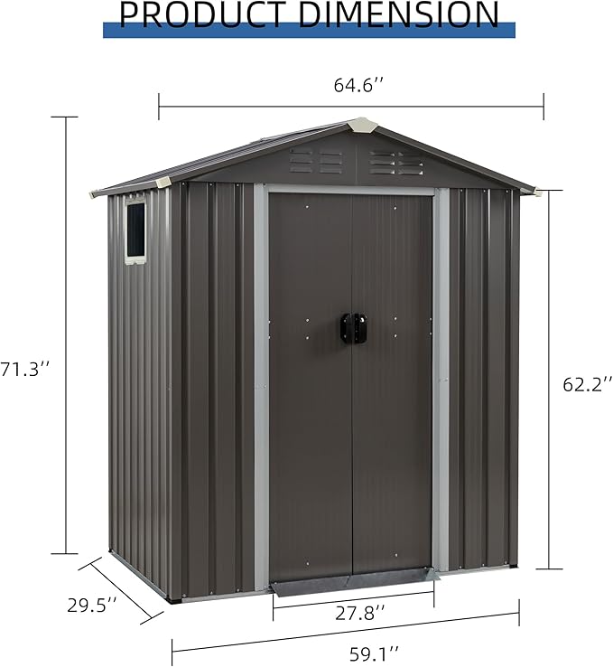JY QAQA 5x3 FT Metal Outdoor Garden Storage Shed, Waterproof Metal Garden Sheds - Image 3
