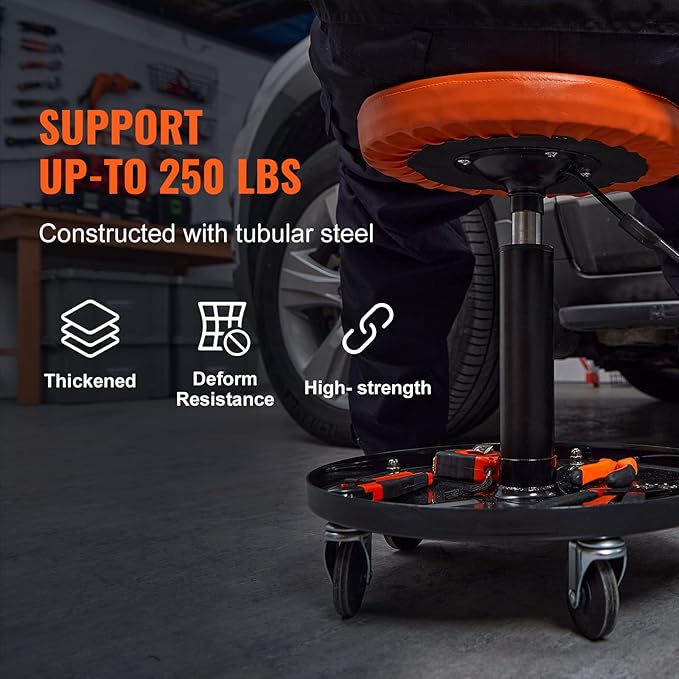 VEVOR Mechanic Stool, 250 LBS Rolling Pneumatic Creeper Garage/Shop Seat - Image 5