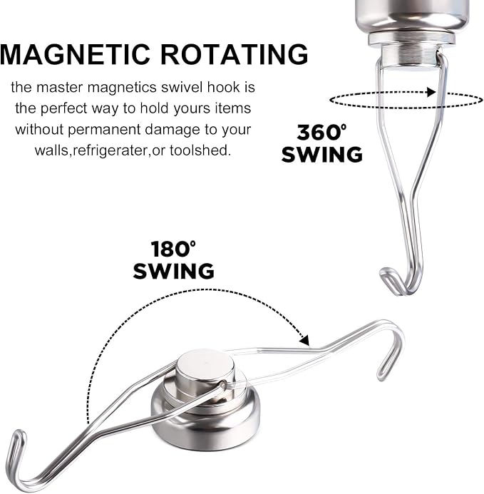 MIKEDE Magnetic Hooks Heavy Duty, 60 lb+ Strong Swivel Swing Neodymium Magnetic - Image 3