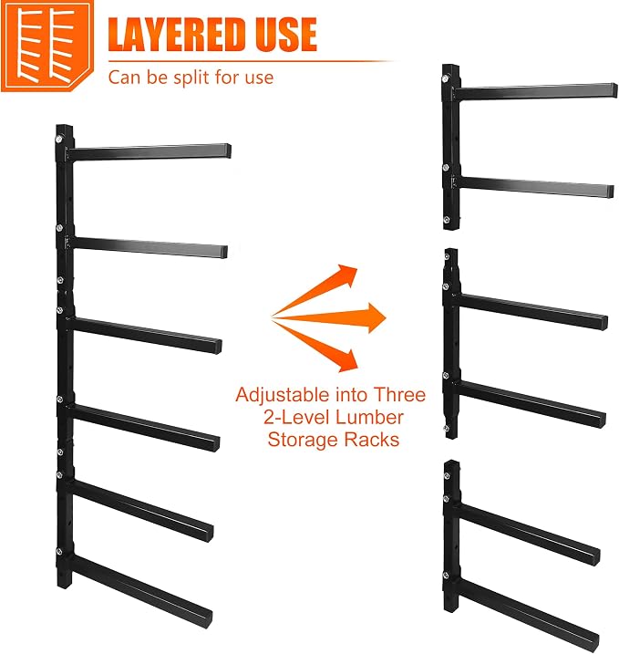 6-Tiered Collapsible Wall Mount Lumber Storage Metal Rack, 6-Level Foldable - Image 7