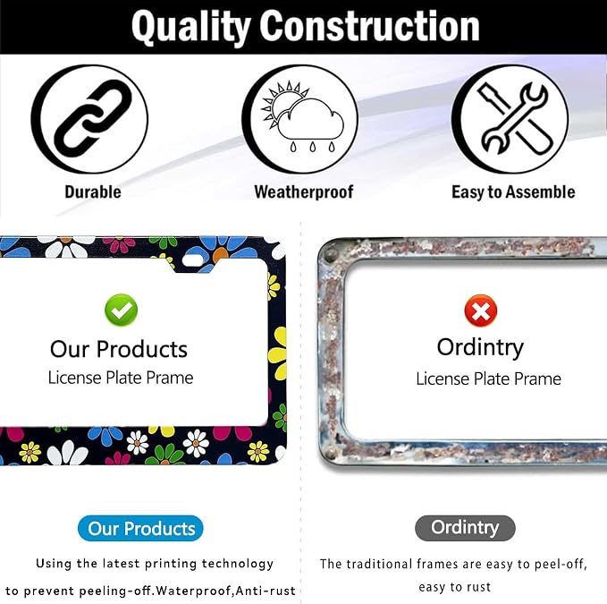 Hippie Flower License Plate Frame-2 Pack Colorful Daisy Blossom License Plate - Image 4