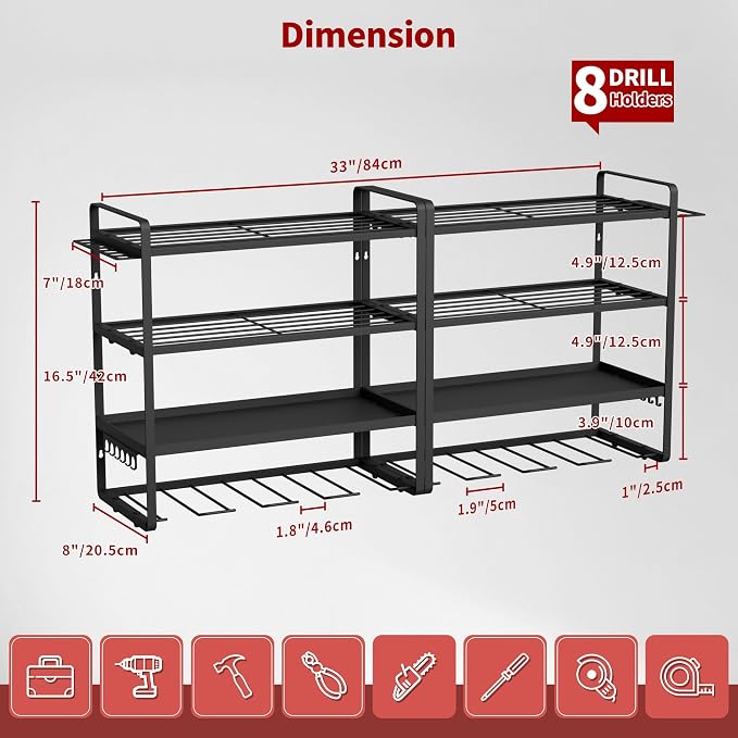NINAT Heavy Duty 4-Tier Wall Mount Tool Organizer Rack - Image 2