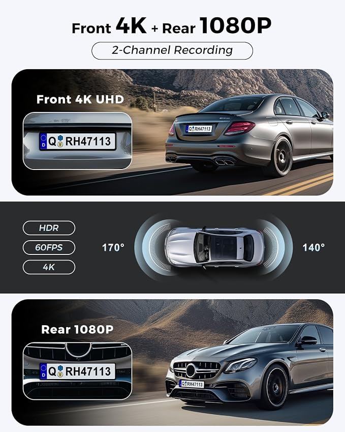 Dash Cam Front and Rear: 4K+1080P FHD Dual Dash Camera - Image 2