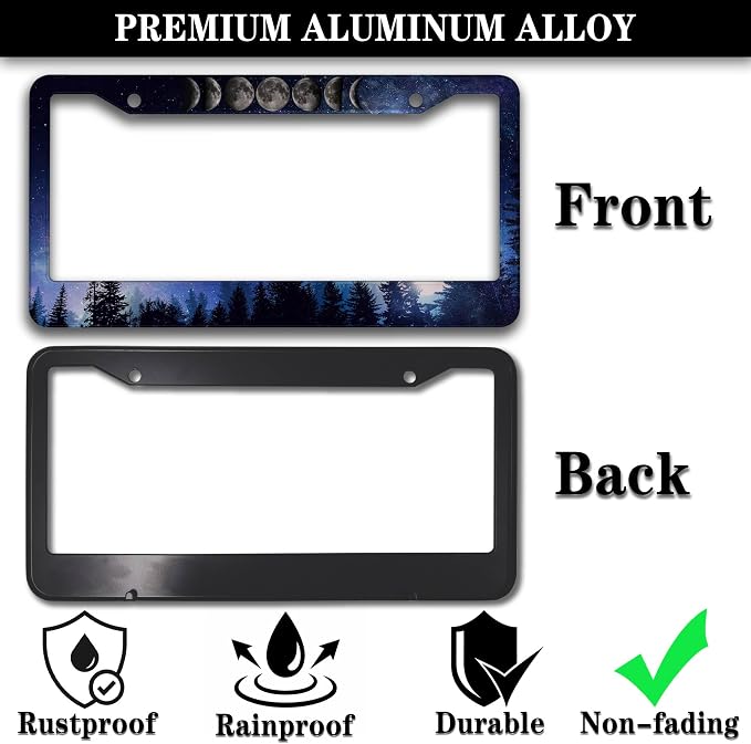 License Plate Frame Multicolor License Plate Cover Forest Starry Night Moon - Image 3