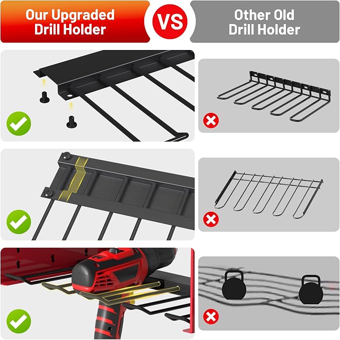 Power Tool Organizer Wall Mount wtih Charging Station, 4 Drill Holder Wall Mount - Image 4