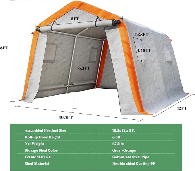 AMERLIFE 10.5x12x8 FT Heavy Duty Portable Shed Storage Shelter, Outdoor Storage - Image 2