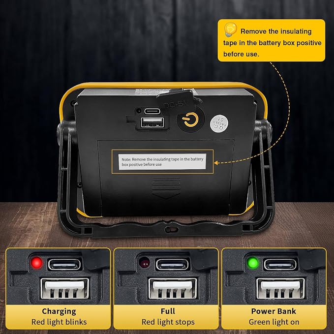 Rechargeable Work Light with Tripod Hole, 40W Waterproof Portable Flood Light - Image 6