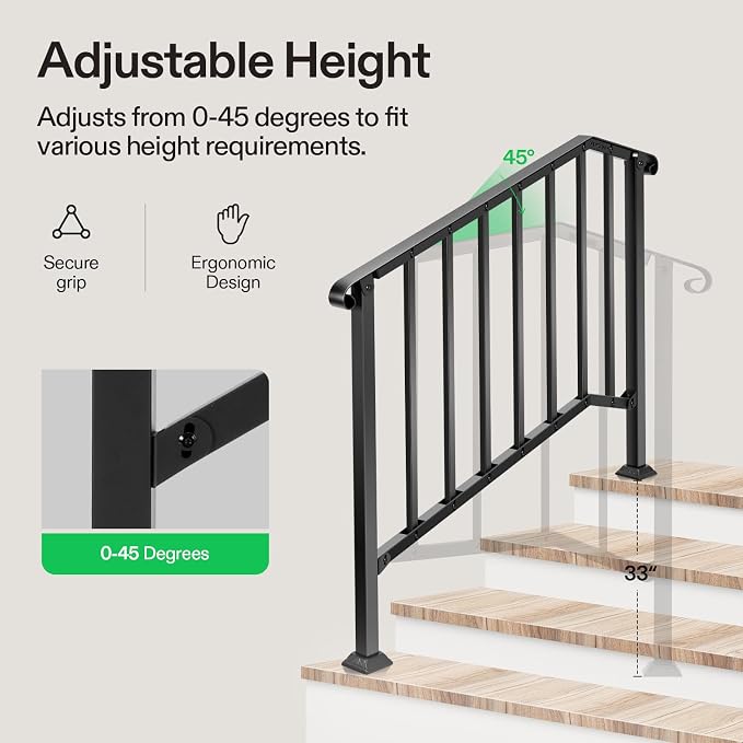 VIVOSUN Outdoor Handrail, 4 Step Stair Handrail, Wrought Mattle Iron Stair - Image 4