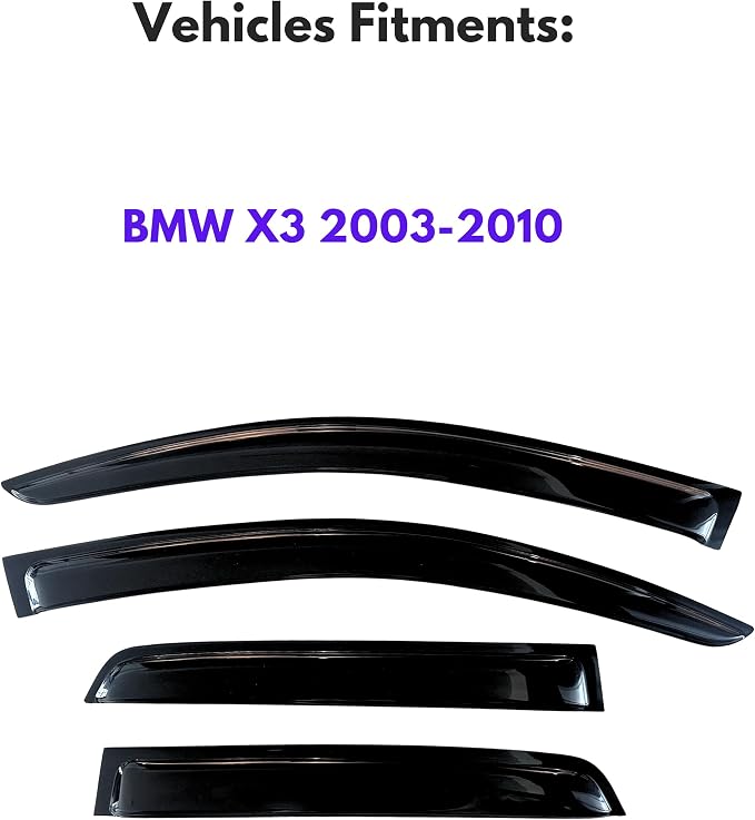 KPY Window Visor Rain Guard for 2003-2010 BMW X3, Tape-On Window Deflectors - Image 2