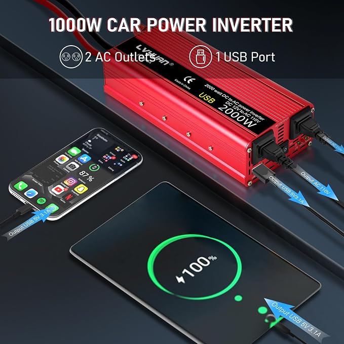 1000W Power Inverter 12V DC to 110V AC Car Plug Adapter Outlet Converter - Image 8